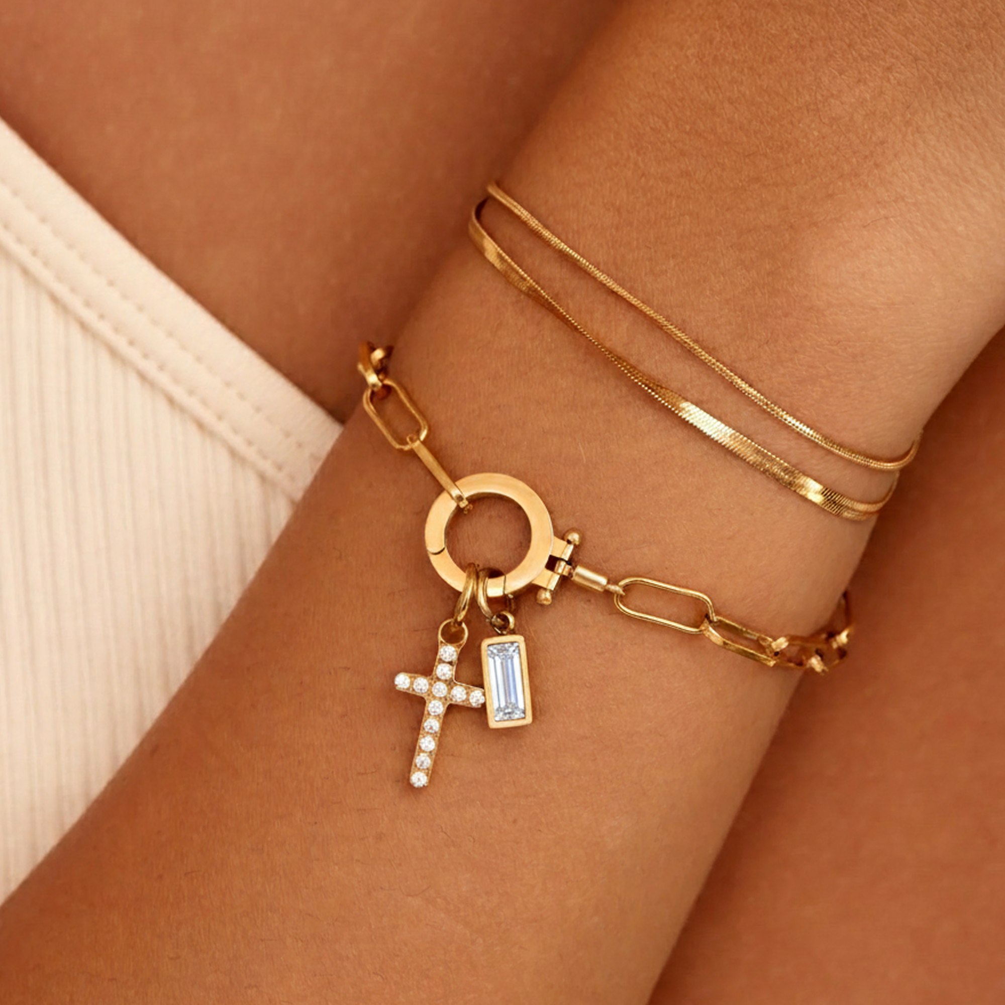 AX Büroklammer-Armband mit Geburtsstein-Kreuzanhänger