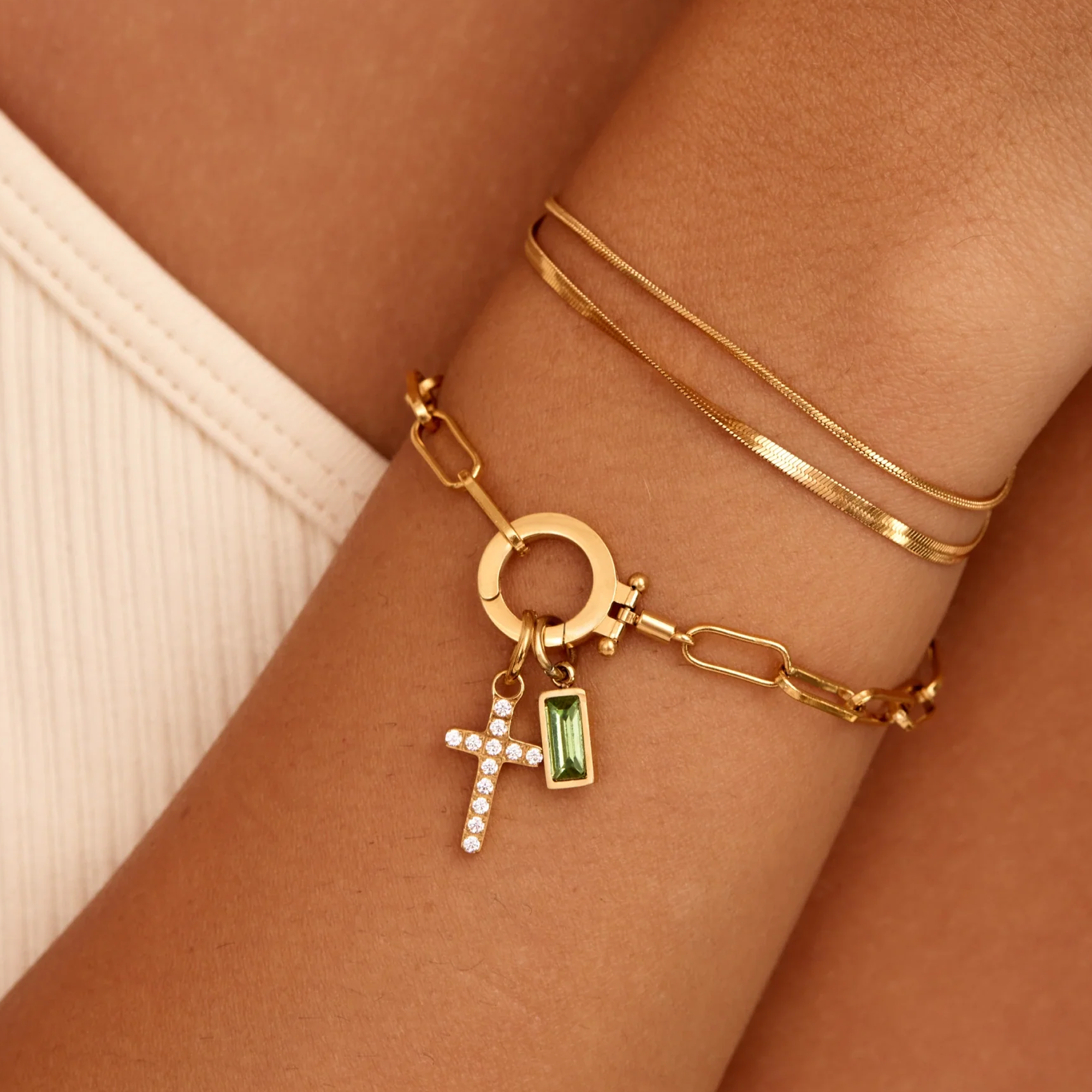 AX Büroklammer-Armband mit Geburtsstein-Kreuzanhänger