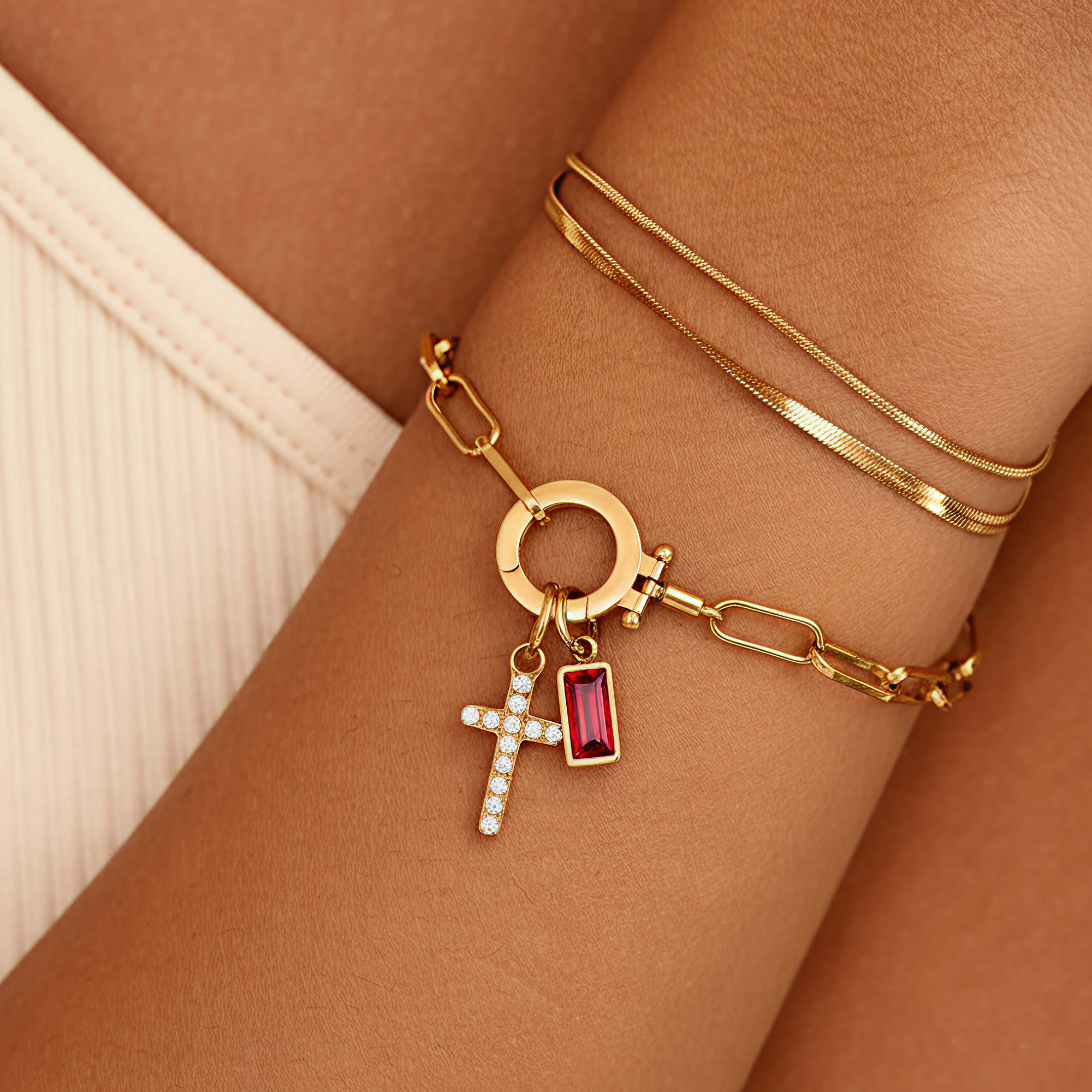 AX Büroklammer-Armband mit Geburtsstein-Kreuzanhänger