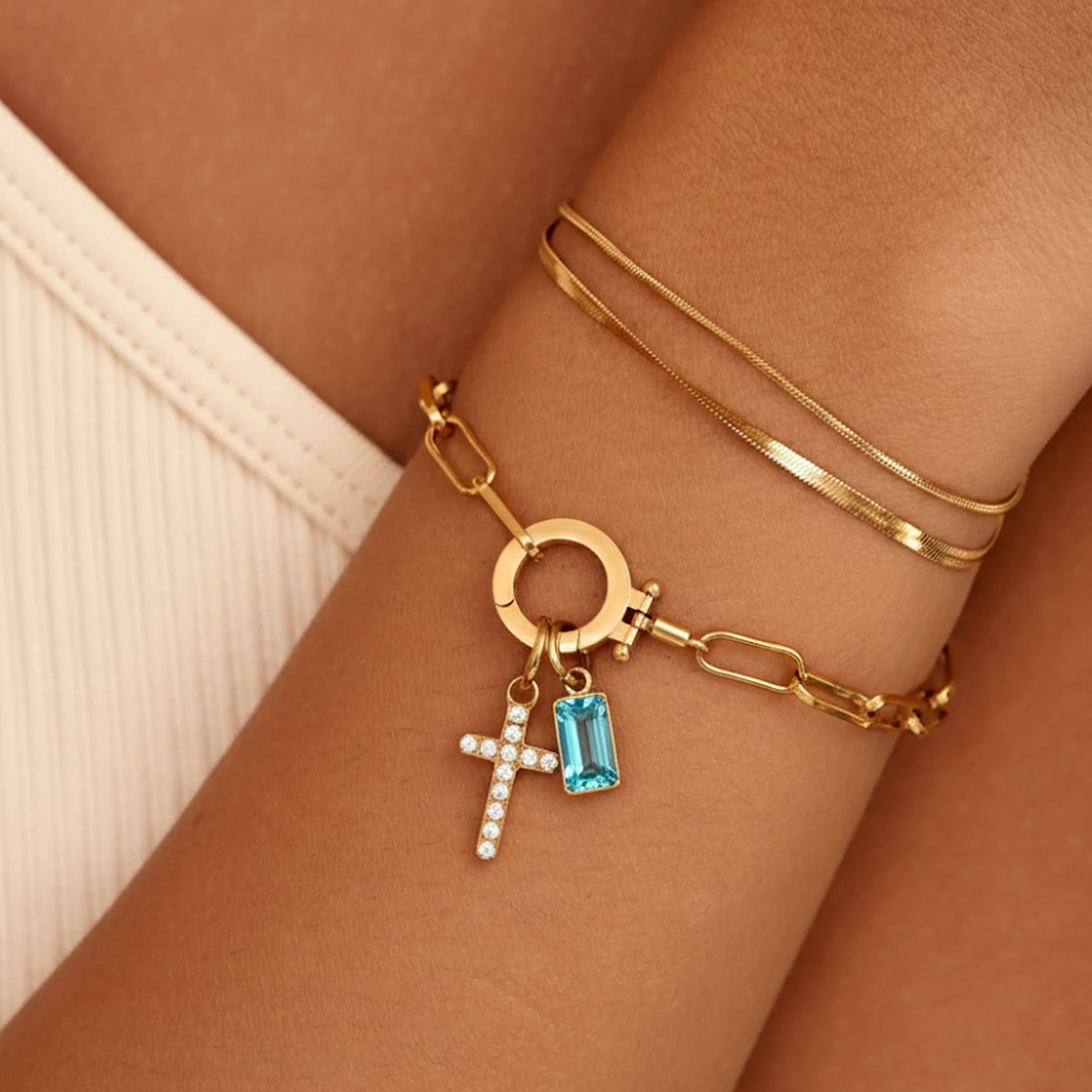 AX Büroklammer-Armband mit Geburtsstein-Kreuzanhänger