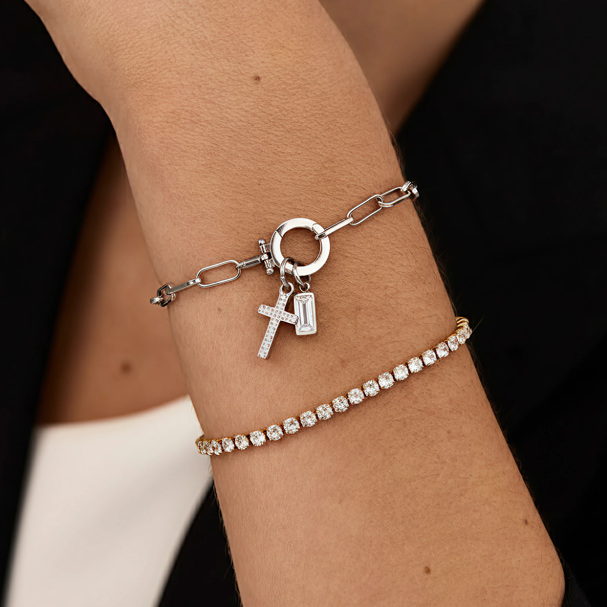 AX Büroklammer-Armband mit Geburtsstein-Kreuzanhänger