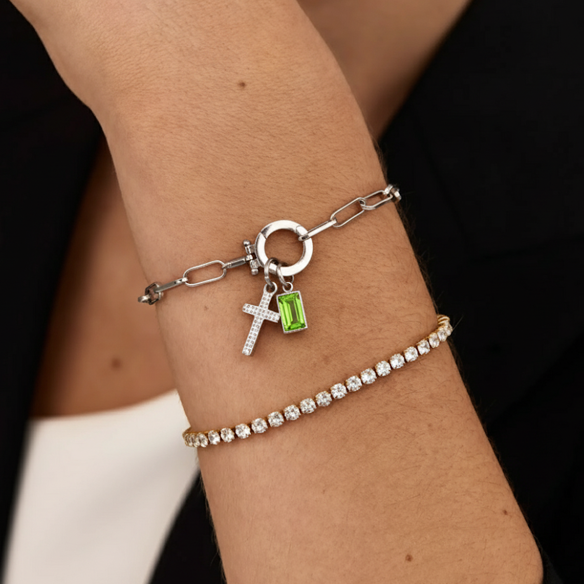 AX Büroklammer-Armband mit Geburtsstein-Kreuzanhänger