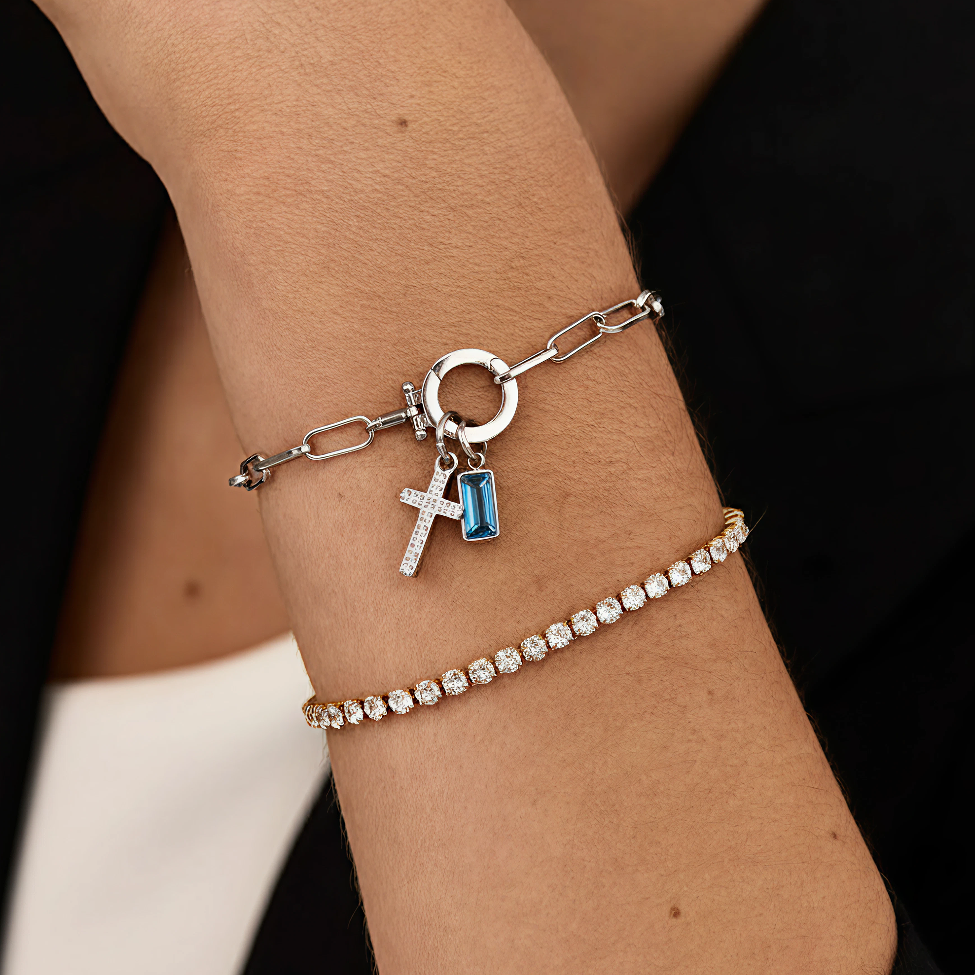 AX Büroklammer-Armband mit Geburtsstein-Kreuzanhänger