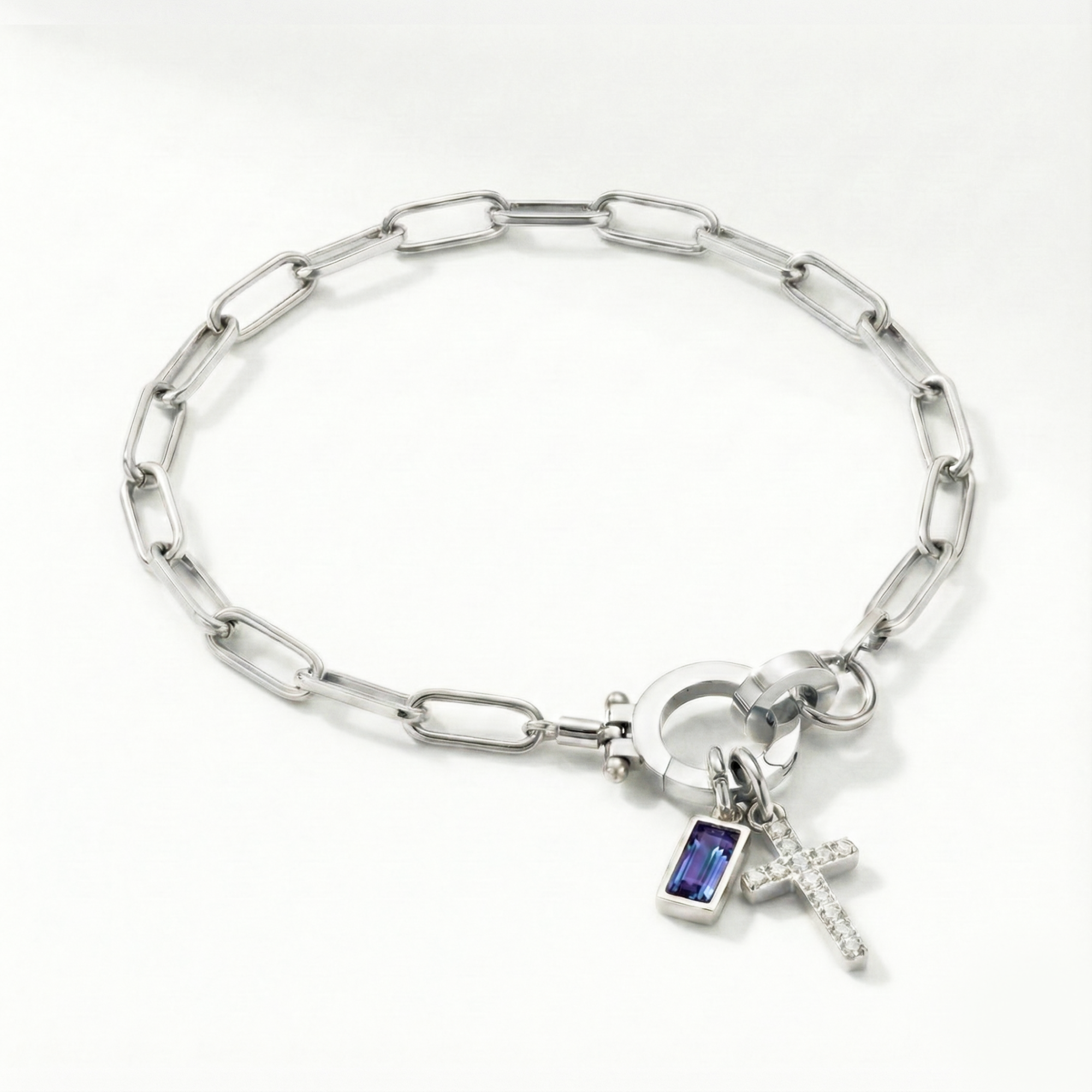 AX Büroklammer-Geburtsstein-Kreuzanhänger-Armband