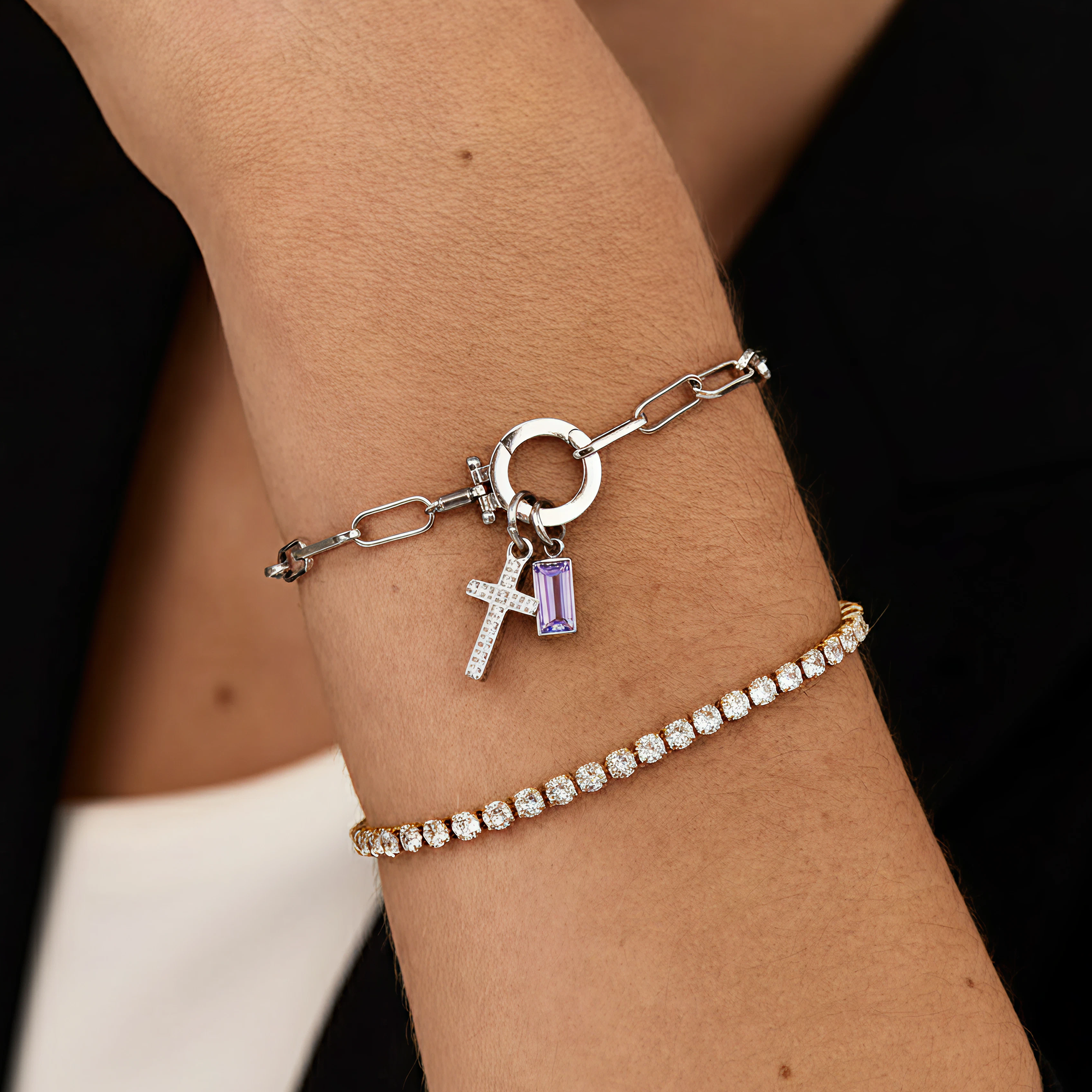 AX Büroklammer-Armband mit Geburtsstein-Kreuzanhänger