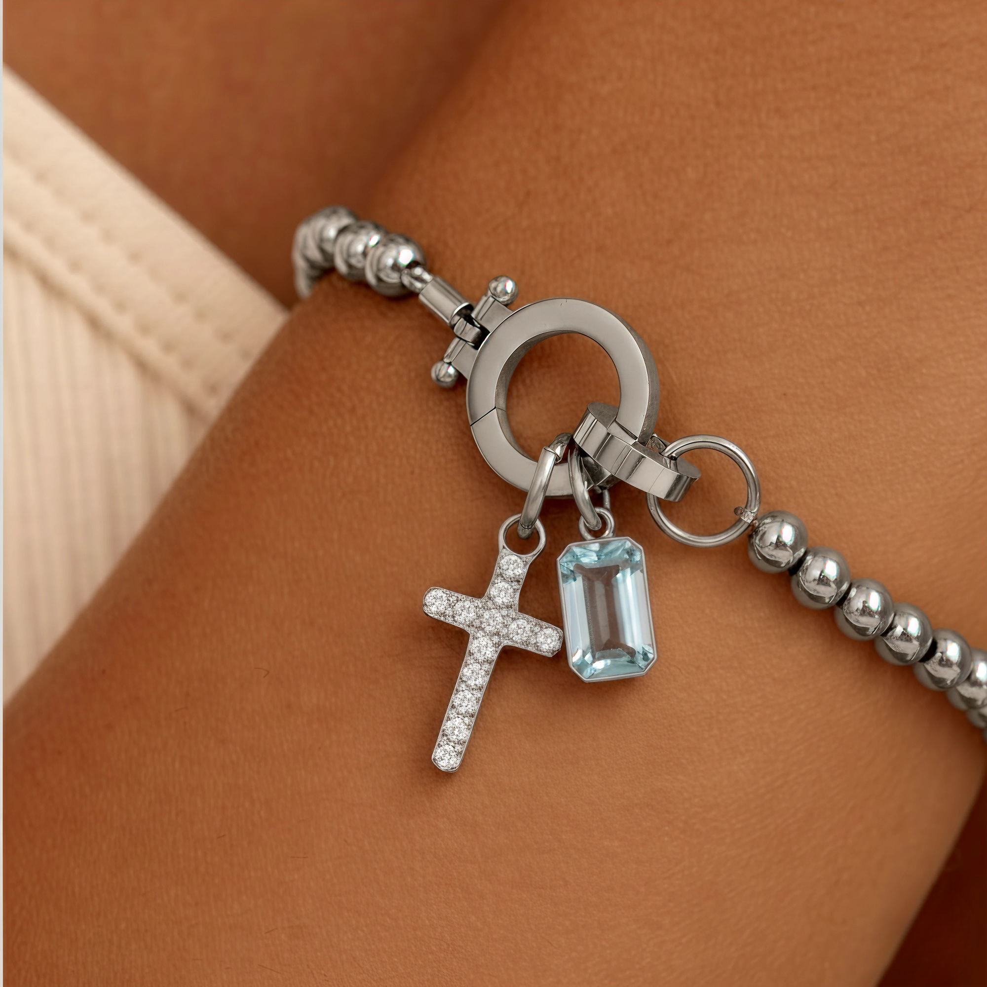 AX Perlen-Geburtsstein-Kreuzanhänger-Armband