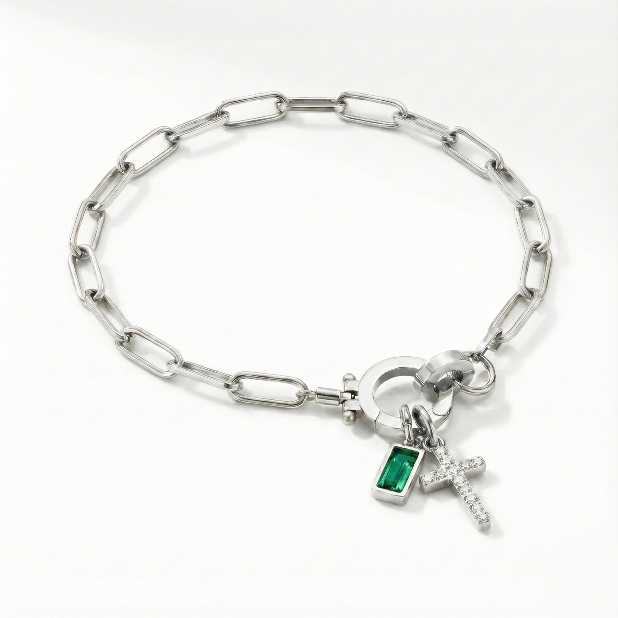 AX Büroklammer-Geburtsstein-Kreuzanhänger-Armband