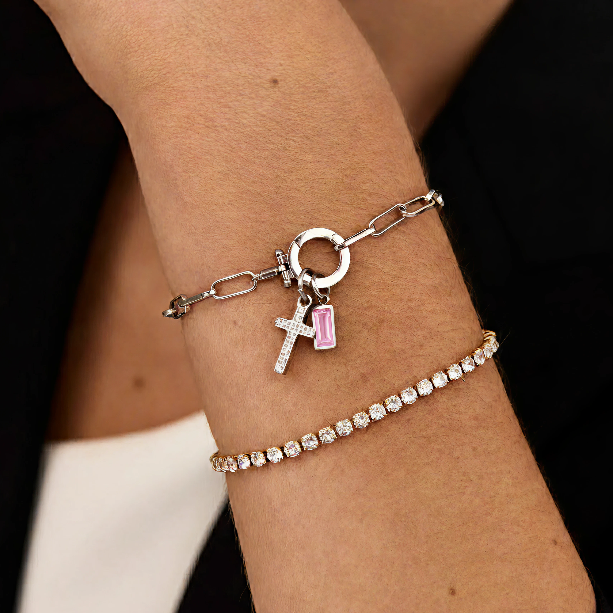 AX Büroklammer-Armband mit Geburtsstein-Kreuzanhänger